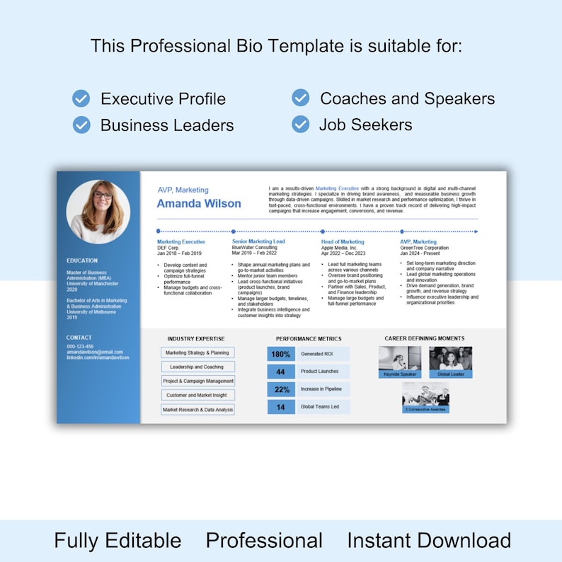 Professional Bio Template, About Me Presentation, Career Bio, Job ...