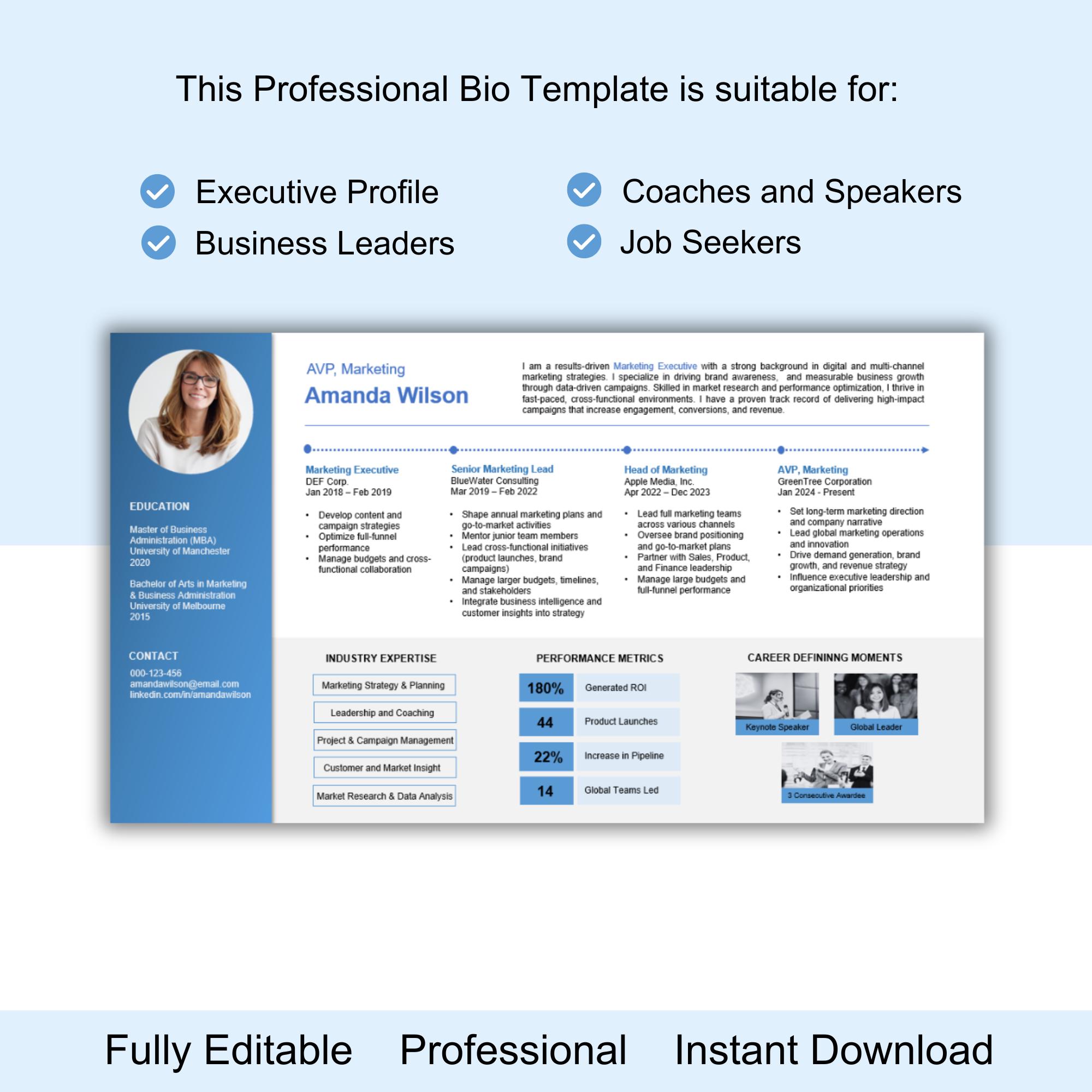 Work Experience Bio Professional Bio Template, About Me Presentation, Career Bio, Job ...