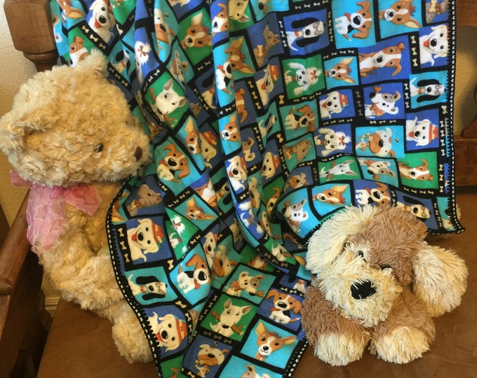 Flannel Baby Blanket Crochet Edge Puppies Etsy