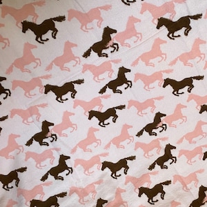 Flannel Baby Blanket with Crochet Edge - Horses