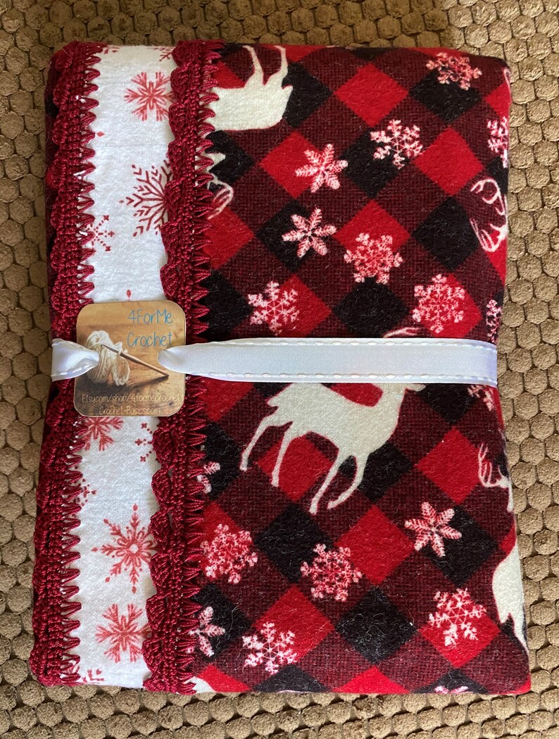 Flannel Baby Blanket With Crochet Edge Christmas Deer and Etsy