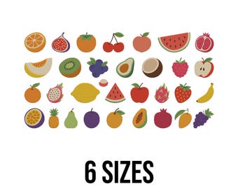 Fruits Embroidery Design - Cherries Watermelon Grapes Apple Orange Blueberry Avocado Strawberry Set Machine Embroidery Design Files -6 Sizes