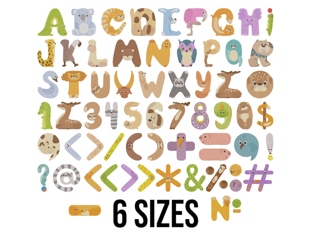 Animals Font Embroidery Design - Cute Zoo Animals Font Alphabet Letters ...