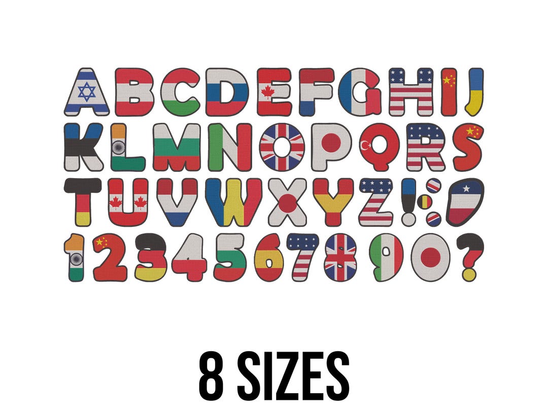 Countries Flags Alphabet Font Letters Numbers Digits Special Characters ...