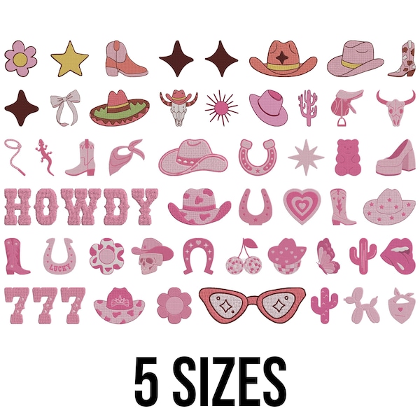 Cowgirl Embroidery Design - Western Embroidery Design - Cowgirl Boots Hat Sunglasses Embroidery - Machine Embroidery Design Files - 5 Sizes