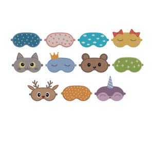 Diseño de bordado para juego de antifaces para dormir con diseño de animales adorables - Antifaz para dormir con diseño de bordado - Archivos de diseño para mini bordado a máquina - 8 tamaños