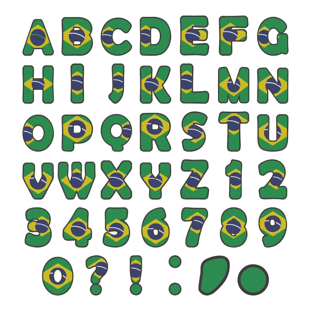 Brazil Flag Font Embroidery Design - Brazil Flag Alphabet Font Letters ...