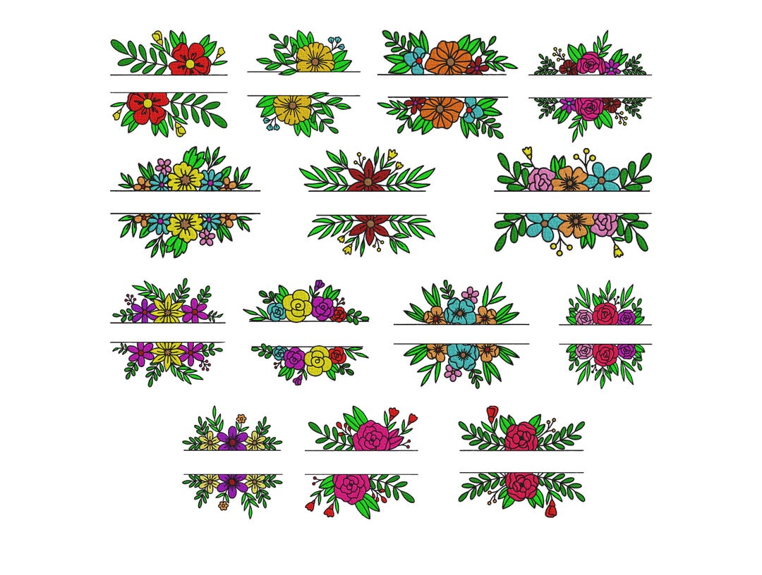 Split Monogram Flower Embroidery Design - Flower Monogram Frame Border ...