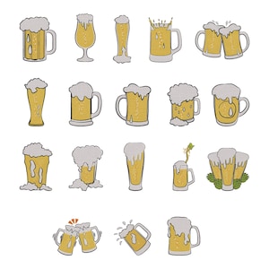 Disegno per ricamo di birra - Disegno per ricamo per amanti della birra - Ricamo di boccali di birra da brindare - File di ricamo per mini macchina da ricamo di birra - 7 dimensioni