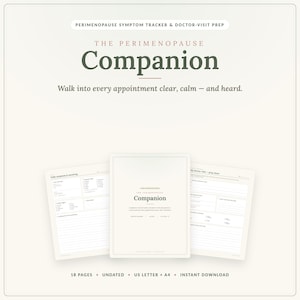 Ausdruckbarer Symptom-Tracker für die Perimenopause, Wechseljahrestagebuch und Vorbereitung auf Arztbesuche, undatiertes Symptom-, Stimmungs- und Zyklusprotokoll, Wellness-Planer (PDF)
