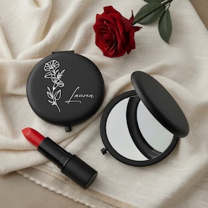 Personalized Bridesmaid Proposal Compact Mirror – Custom Engraved Name Pocket Mirror for Wedding Party Gifts, Travel Makeup Mirror for Purse