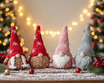 Patrón de gnomo de crochet, gnomo amigurumi navideño, decoración de duende escandinavo, tutorial de crochet navideño en PDF