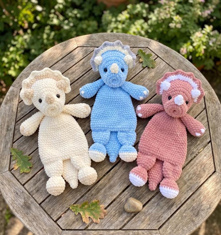 30 Triceratops Crochet Patterns for Dino Lovers, Nursery Decor, and Handmade Gifts 13 Triceratops Lovey Crochet Pattern