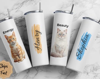 Personalized Cat Tumbler 20oz | Custom Name Insulated Travel Mug | Cat Lover Gift | Cat Mom Cat Dad | Stainless Steel Cup | Mother's Day