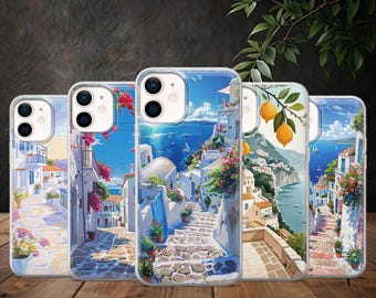 Funda para teléfono con collage de verano italiano de la Costa Amalfitana para iPhone 17, Air 16, 15, 14, 13, 12 y 11, Samsung S25, S24, S23FE, S22, A16, A56, Pixel 10 Pro, 9A y 8
