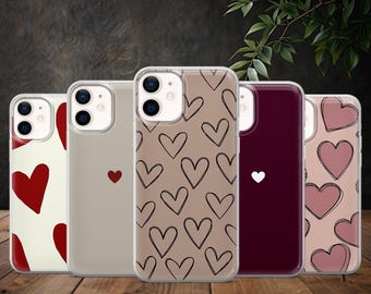 Cute Hearts Phone Case Red Love Cover for iPhone 17, 17Pro, 17 Air, 15, 14, 13, 12, Samsung S25, S24Fe, S23, A16, A56 Pixel 10Pro, 9A
