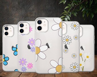 Telefonskal med prästkrage och minimalistiskt blommönster för iPhone 17, 17Pro, 17 Air, 16, 15, 14, Samsung S25 S24Fe, S23, A16, A56, Pixel 10Pro, 9A