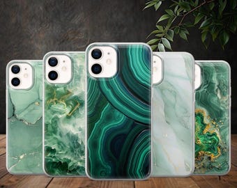 Marble Phone Case Green Marble Stone Cover for iPhone 17Pro, 16, 15, 14, 13, 12, Samsung S25, S24, S23Fe, S22, A16, A26, A56, Pixel 10, 9Pro
