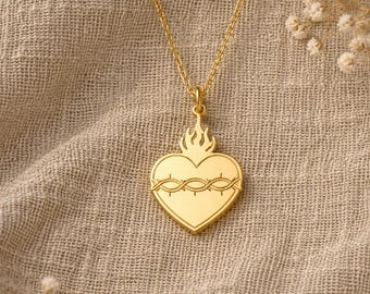 Sterling Silver Sacred Heart Pendant Necklace | Spiritual Jewelry