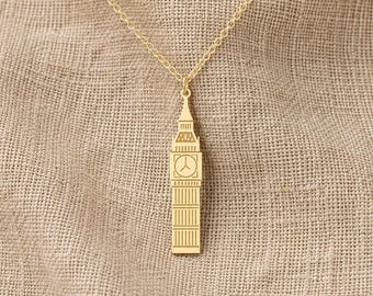 Collar del Big Ben en plata de ley / Colgante de la Torre del Reloj de Londres / Joyería de viajes de arquitectura
