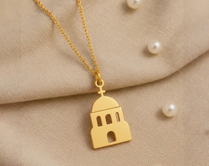 Sterling Silver Santorini Church Necklace | Greek Island Pendant