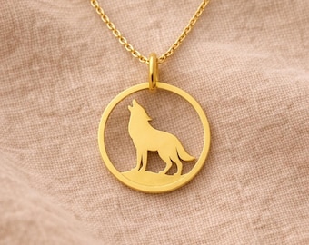 Collar con colgante de lobo aullando / Joyería minimalista de animales
