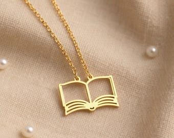 Collana in argento sterling con libro aperto / Gioielli letterari