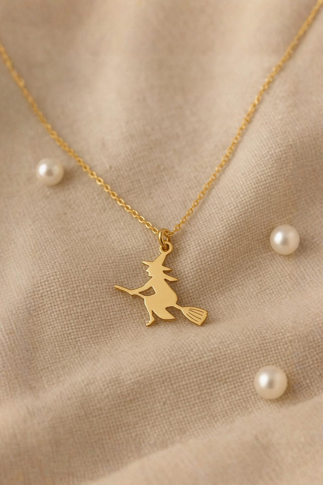 Minimalist Witch Necklace | Gold Plated 925 Sterling Silver Pendant ...