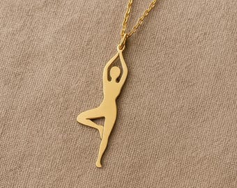 Sterling Silver Yoga Necklace | Tree Pose Pendant, Mindfulness Jewelry