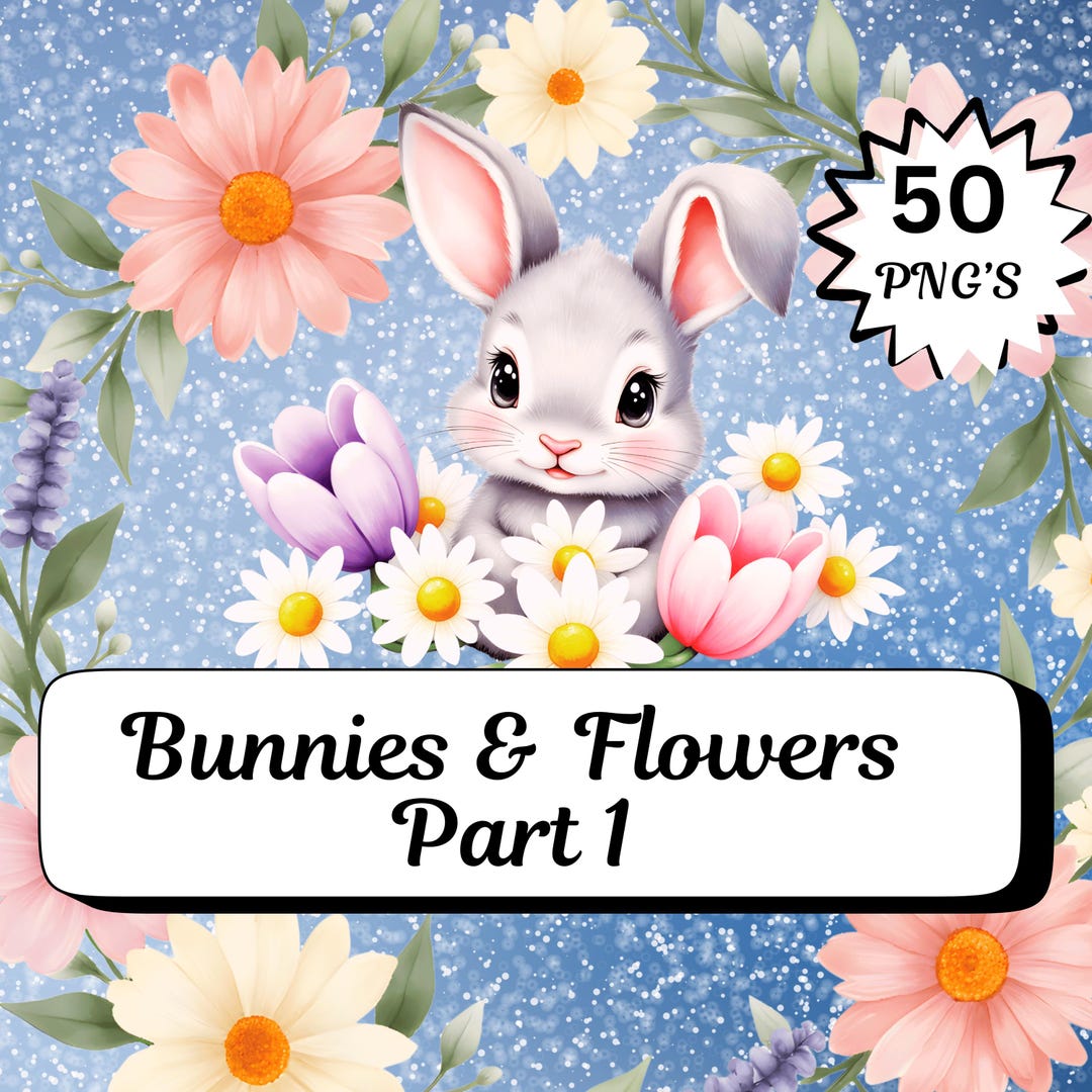 Easter Bunny Floral Clipart PNG Bundle, Pastel Watercolor (50 Pngs ...