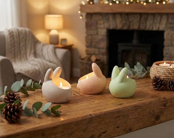Easter Bunny Tea Light Holder, Home Decor, Electronic Tea-lights Compatible (39.5mm)