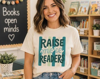 T-shirt « Alphabétisation », 100 % coton, couleurs confortables, avec un motif « Encourager les lecteurs ».