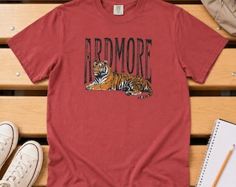 Garment Dyed Tee with Vintage Tiger Graphic, Relaxed Fit T-Shirt