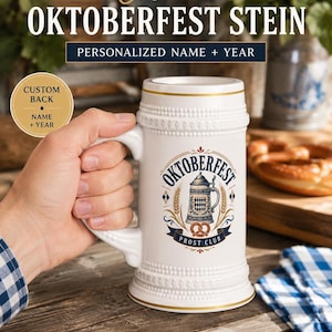 Beer Stein, 22 Oz 100% White Ceramic Oktoberfest Club Crest