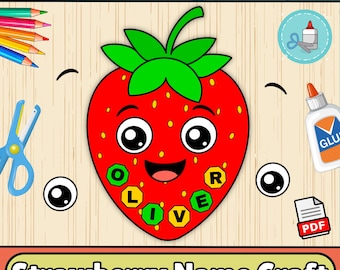 Strawberry Name Craft Template | Fruit Craft Bulletin Board Activities | Cut & Paste Activity for Kids