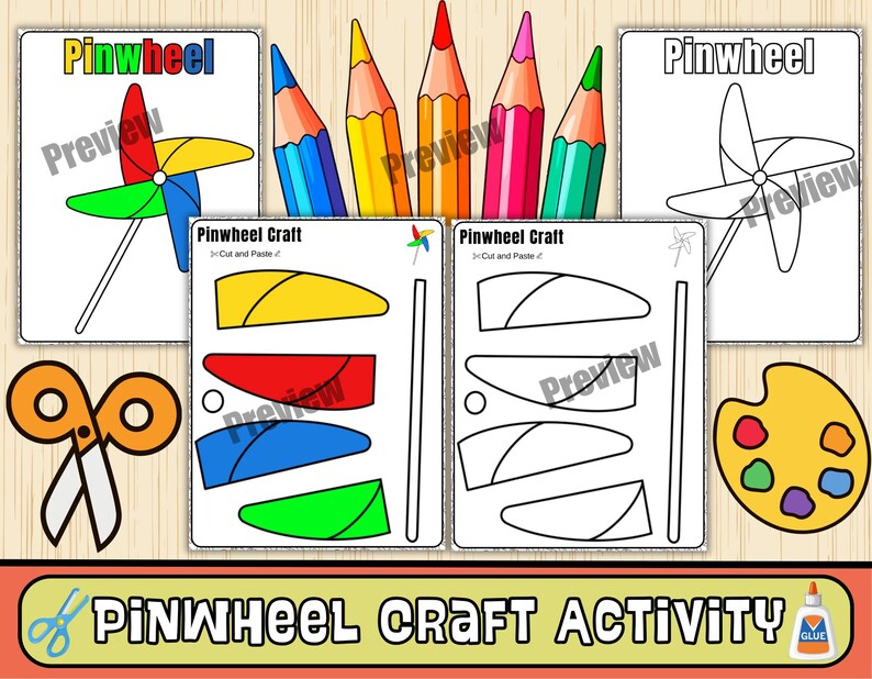 Pinwheel Text Pinwheel Craft Template-summer & Spring Bulletin Board Craft-cut and ...