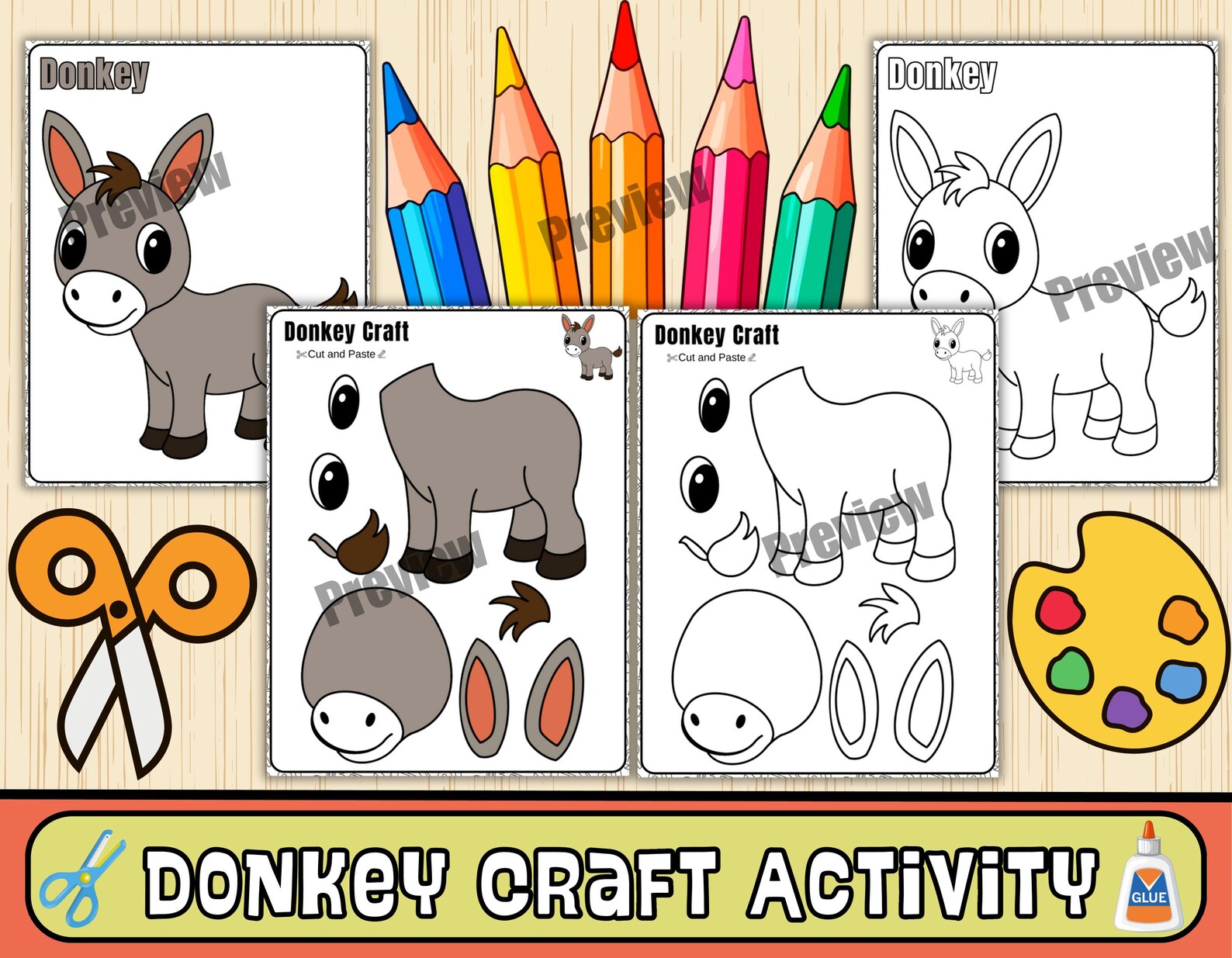 Donkey Craft Template | Farm Animal Bulletin Board Craft | Cut and ...