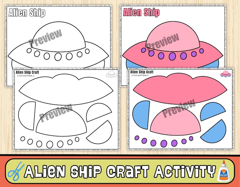 Alien Ship Craft Template | Kids Cut and Paste Activity (PDF) - Etsy