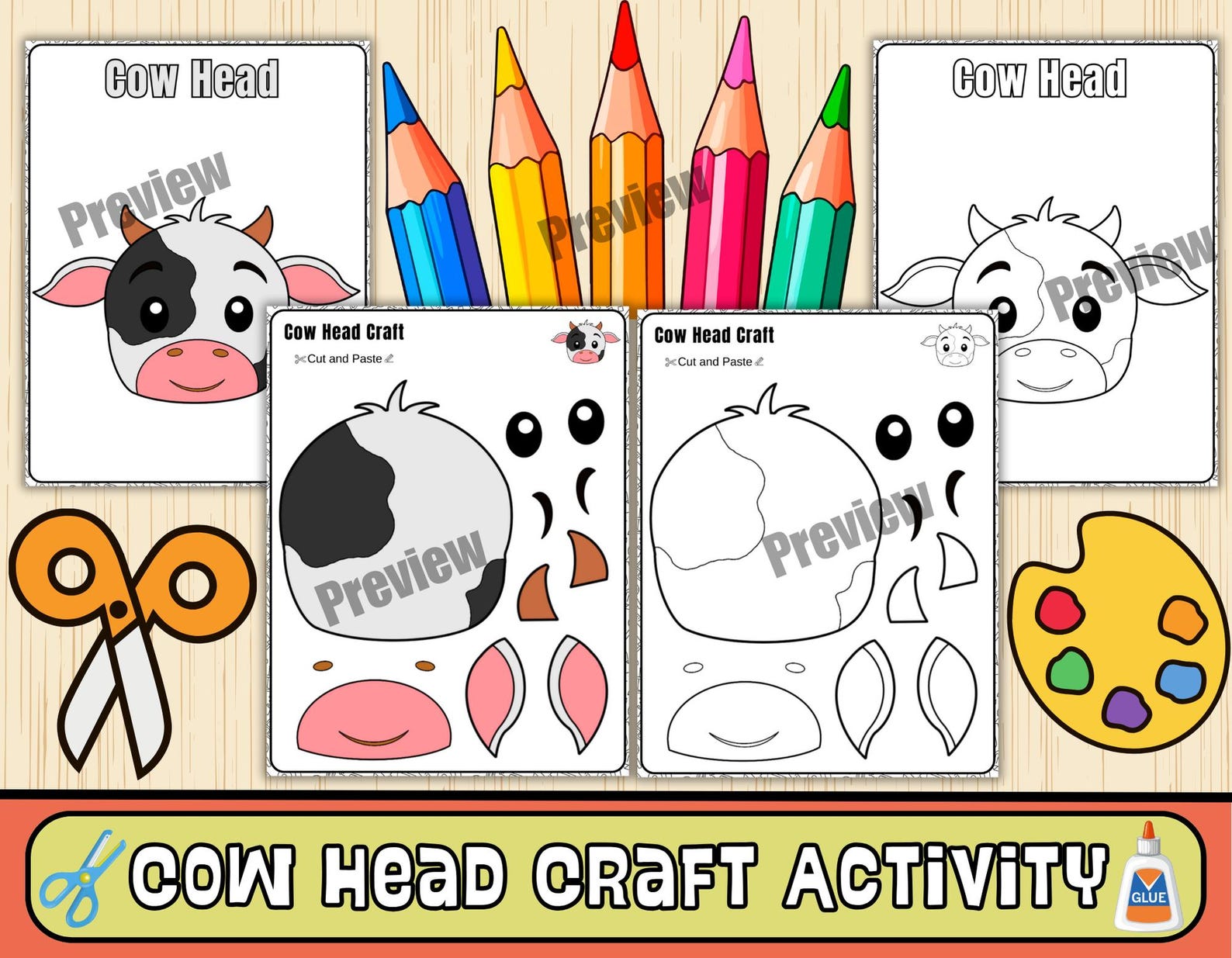 Cow Head Craft Template | Farm Animal Bulletin Board Craft | Cut ...