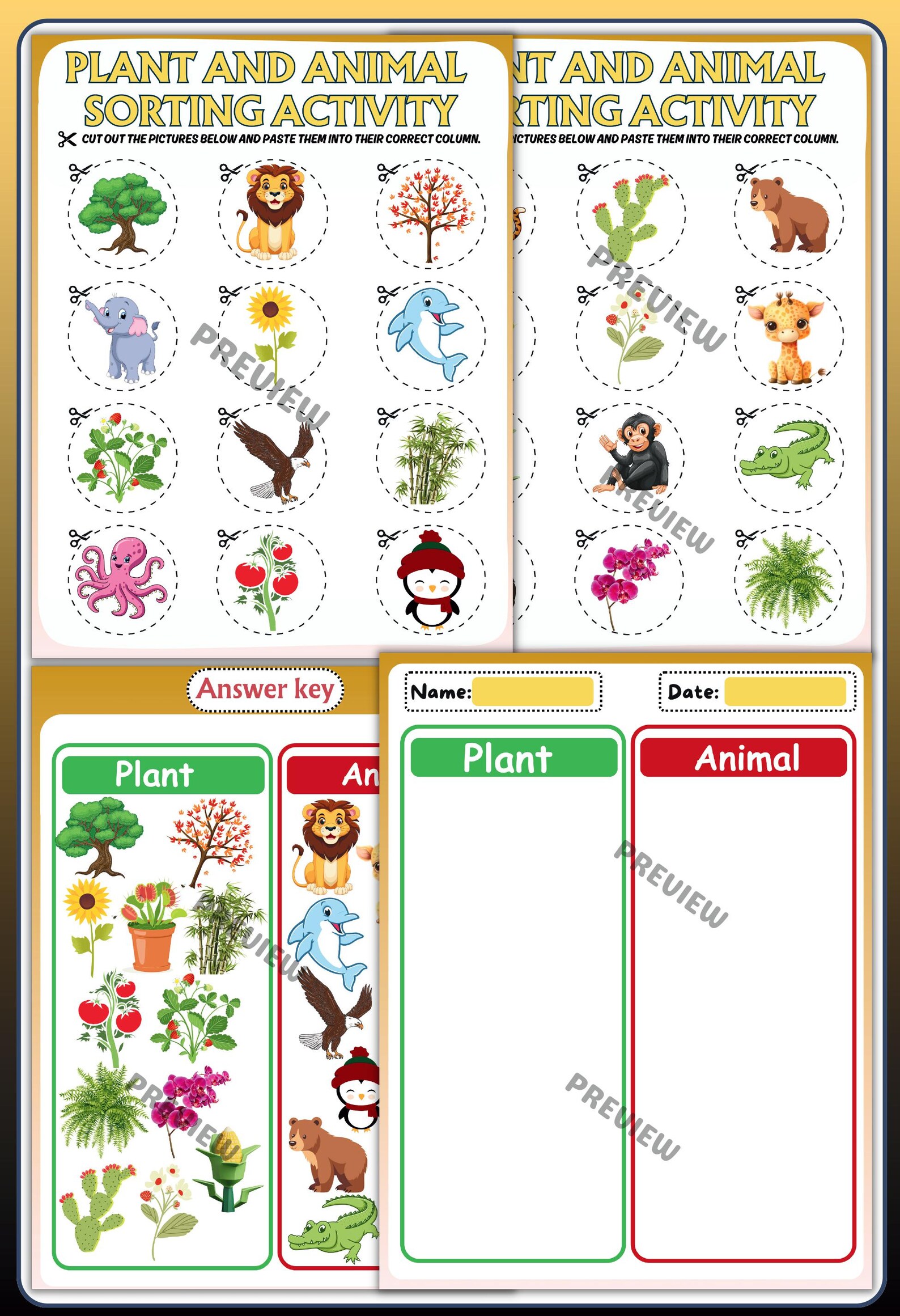 Plant Vs Animal Sorting Activity: Cut & Paste Worksheet (digital ...