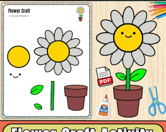 Flower Craft Template | Spring Bulletin Board Craft | Cut & Paste Activity for Kids  (PDF)