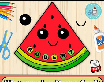 Watermelon Name Craft Template | Summer Craft Bulletin Board  | Cut & Paste Activity for Kids