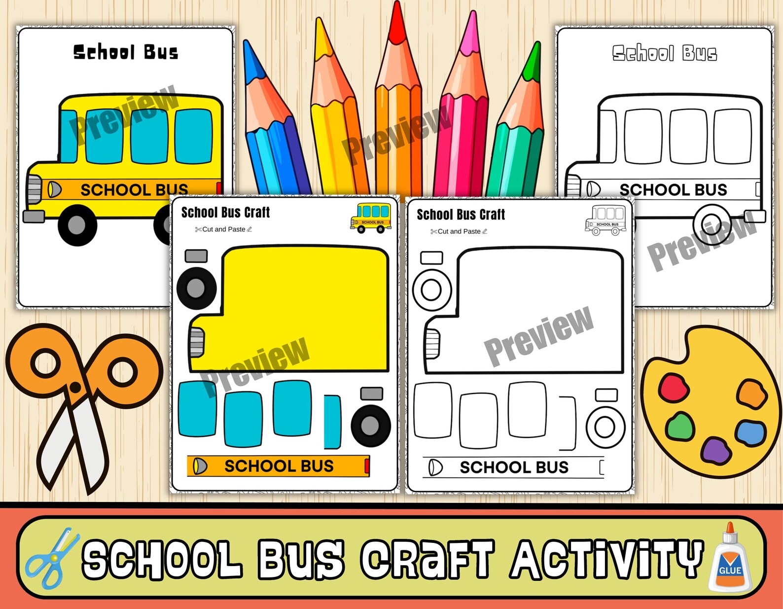 School Bus Craft Template | Cut & Paste Activity (PDF) - Etsy