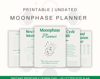 Utskrivbar månplanerare | 11-sidig månfasjournal | Digital nedladdning av manifestation och månritualer | Studio Wander Witch