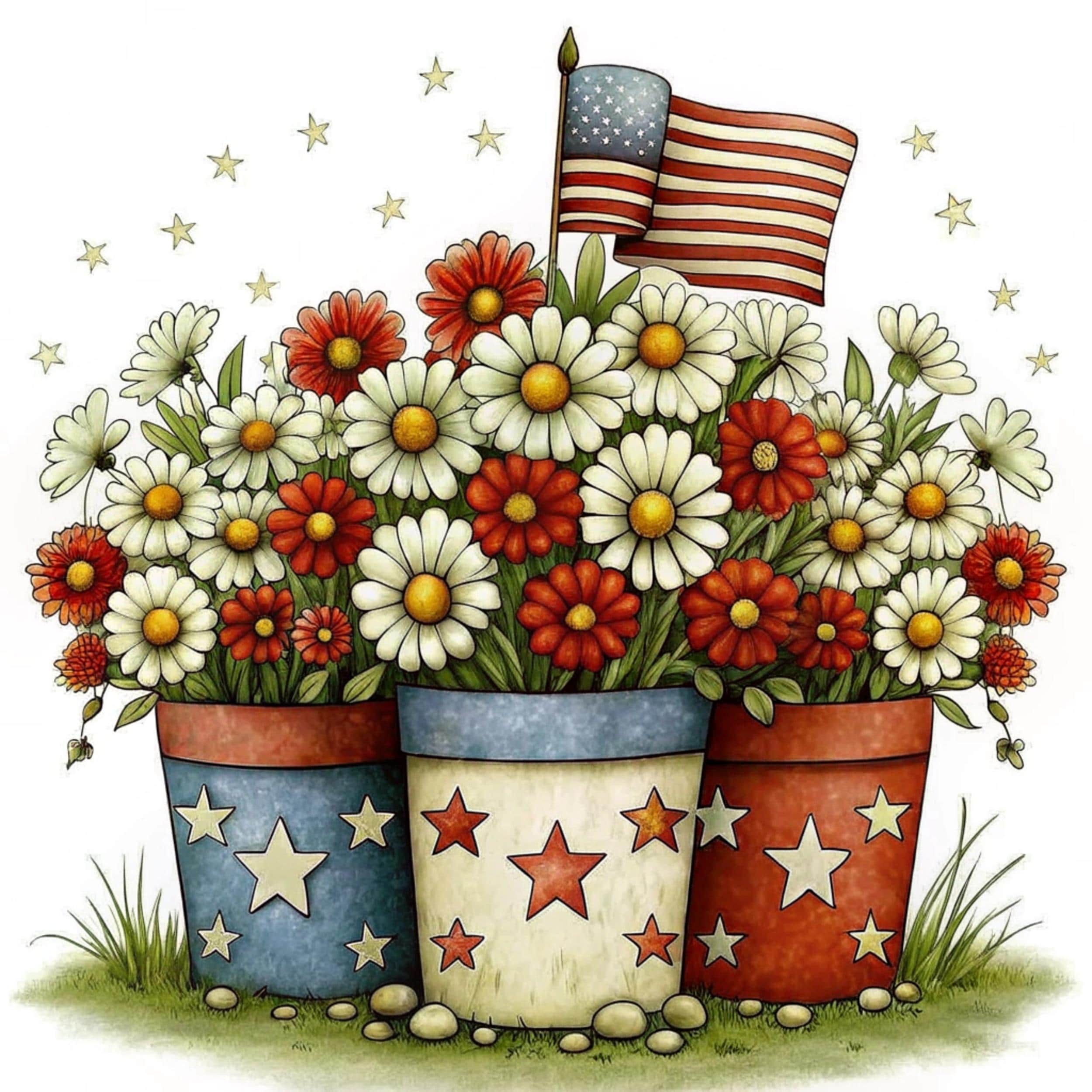 16 JPG Whimsical Patriotic Flowers Clipart – Watercolor 4th of July ...
