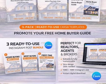 Lot de publications Instagram sur l'immobilier (3 publications) | Modèles Canva modifiables pour agents immobiliers, agents et courtiers | Promo aimant plomb