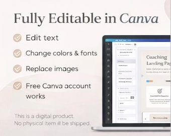 Modèle Canva de page de destination de coaching | Conception de site Web pour coach de vie | Page de vente modifiable | Téléchargement instantané