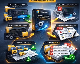 Outil de renommage des feuilles AutoCAD | Renommer les fichiers DWG par lots | Automatisation du flux de travail architectural | Téléchargement instantané | Pile de scripts
