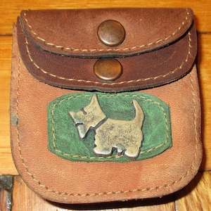 Monedero de cuero con dije de perro Scottie Terrier vintage