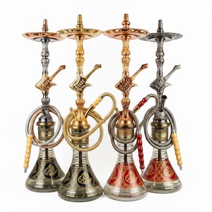 Juego de cachimba con forma de guitarra Khalil Mamoon de 80 cm – Cachimba de cristal artesanal egipcio forjada a mano